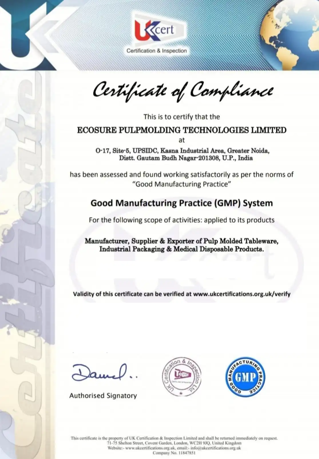 Our Certificates-Ecosure pulpmolding Technologies Limited